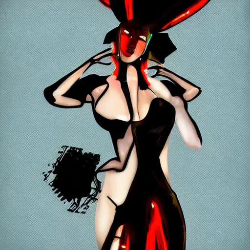 Image similar to a feminine cyborg designed to look like a moth in a cabaret style dress, digital art,