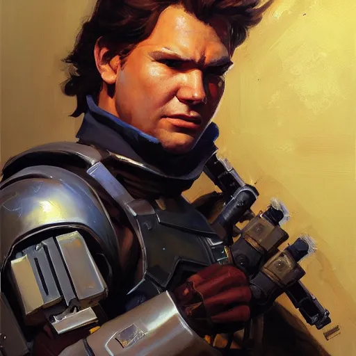 Image similar to greg manchess portrait painting of armored han solo as overwatch character, medium shot, asymmetrical, profile picture, organic painting, sunny day, matte painting, bold shapes, hard edges, street art, trending on artstation, by huang guangjian and gil elvgren and sachin teng