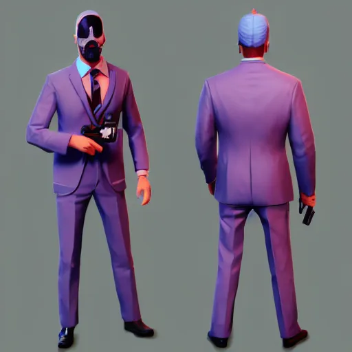 Image similar to Dallas from Payday 2, 3D low-poly model, synthwave, trending on ArtStation