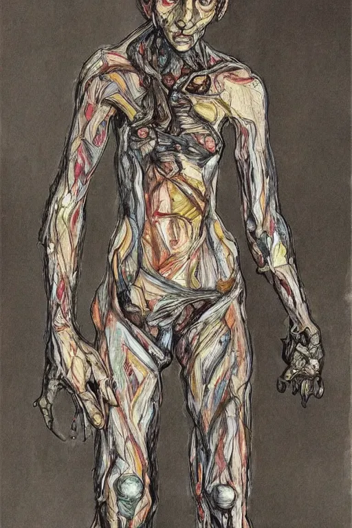 Prompt: a full body character with lifted arms in style of herakut and egon schiele, masterpiece, centered, hyperdetailed, complex, intricate, veiled, 4 k, dynamic!! trending on artstation,