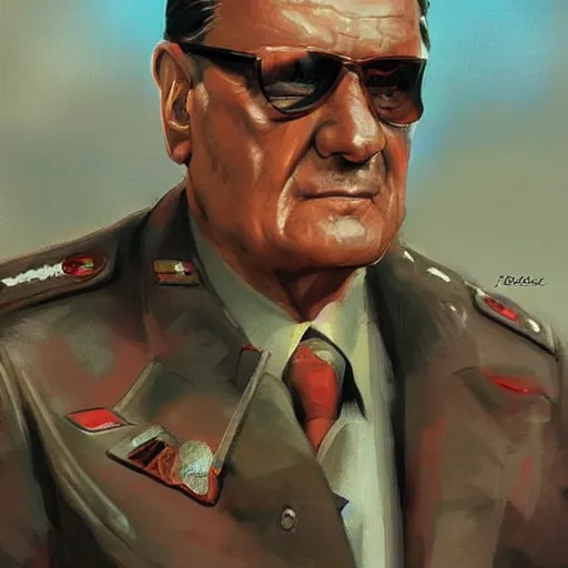 Prompt: soviet wave art of josip broz tito, by jakub rozalski and artgerm