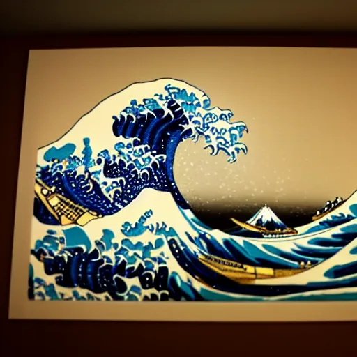 Image similar to the great wave off kanagawa made of lego, soft lighting