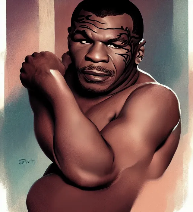 Image similar to portrait of mike tyson as a young marilyn monroe, elegant, flat lighting, intricate, highly detailed, digital painting, artstation, concept art, smooth, sharp focus, illustration, closeup, misa amane, art by simon bisley and greg rutkowski and alphonse mucha, novel cover