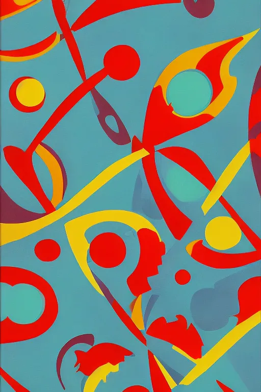 Prompt: mid century oil painted background atomic retro startburst cats modern design shapes 5 0 s style colors