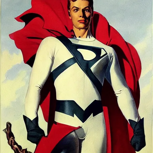 Image similar to a handsome man dressed as a superhero. beautiful painting with highly detailed face by leyendecker