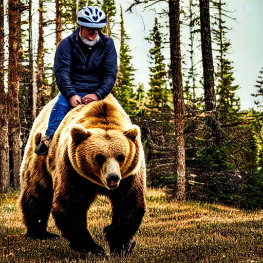 Prompt: man riding bear, XF IQ4, 150MP, 50mm, f/1.4, ISO 200, 1/160s, natural light, Adobe Photoshop, Adobe Lightroom, DxO Photolab, polarizing filter, Sense of Depth, AI enhanced, HDR