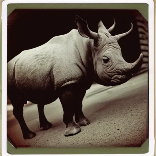 Image similar to poloroid photography of a red rhino in new york,