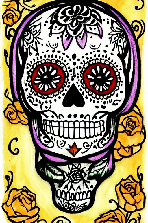 Prompt: Illustration of a sugar skull day of the dead girl, art by george stubbs