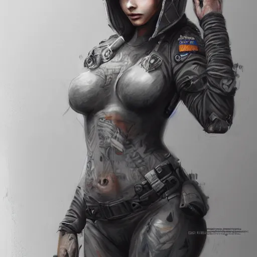 Image similar to tattooed dirty stoic butch heroic emotionless blonde woman computer engineer in tattered dirty flight suit, very short messy hair, highly detailed, digital painting, artstation, concept art, matte, sharp focus, illustration, art by artgerm