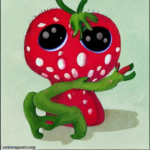 Image similar to strawberry creature with multiple eyes