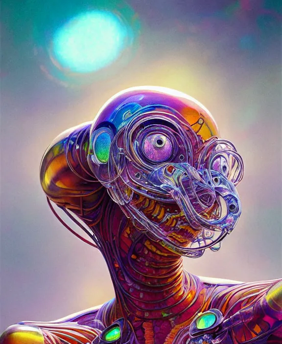 Image similar to intricate colorful transparent portrait of a disturbing beautiful alien snake creature, mottling coloring, adorable, childlike, medical equipment hospital environment, ultra realistic, concept art, art nouveau, photorealistic, octane render, 8 k, unreal engine. art by christopher marley and artgerm and greg rutkowski and alphonse mucha