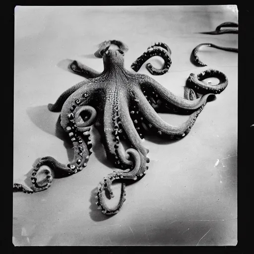 Image similar to vintage photograph of an octopus playing the blues