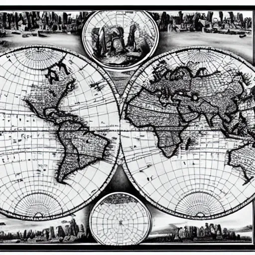 Image similar to black and white map of the world, highly detailed