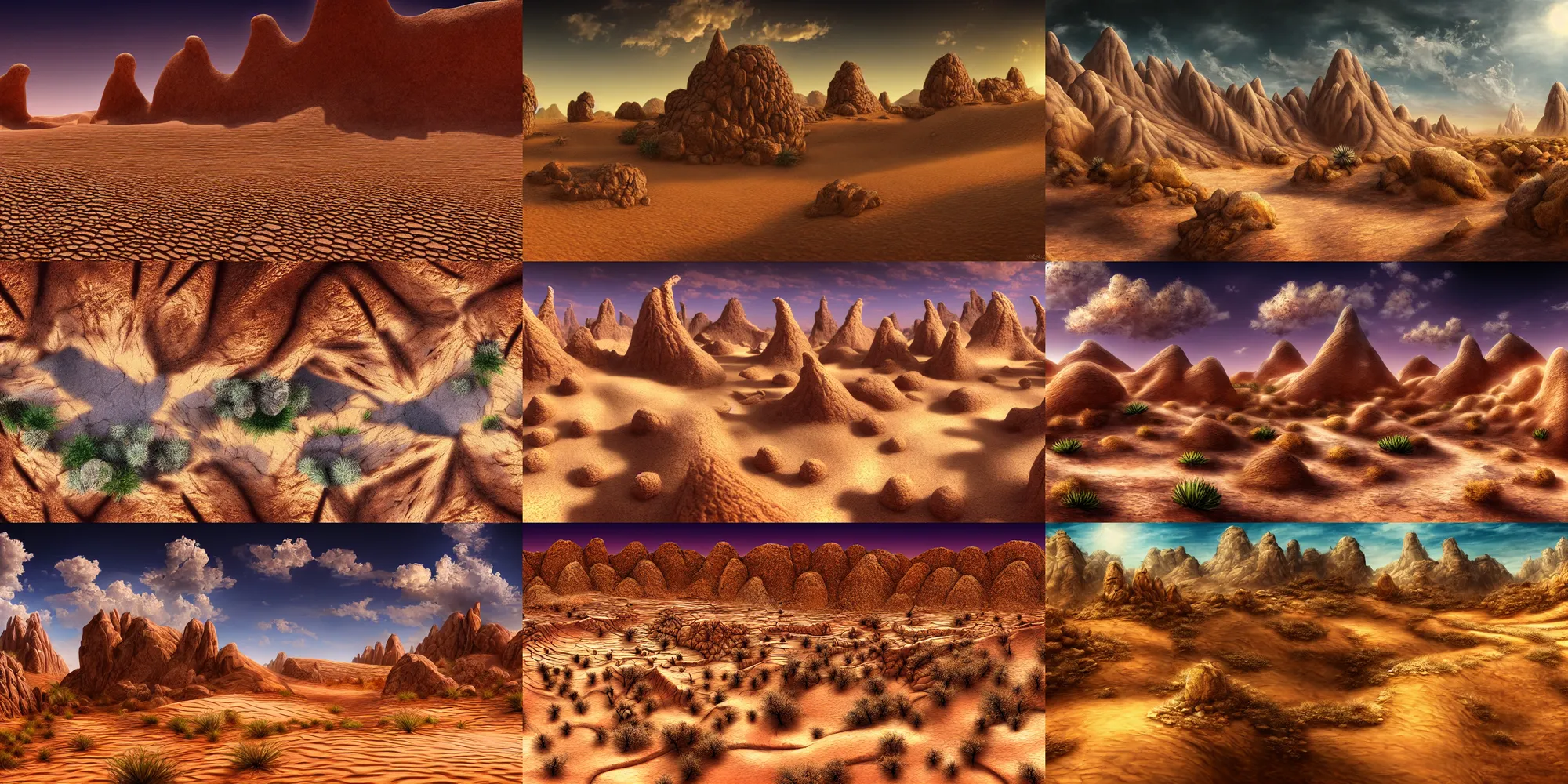 Prompt: fantasy desert landscape, ultra realistic, wide angle, intricate details, sharp focus, highly detailed
