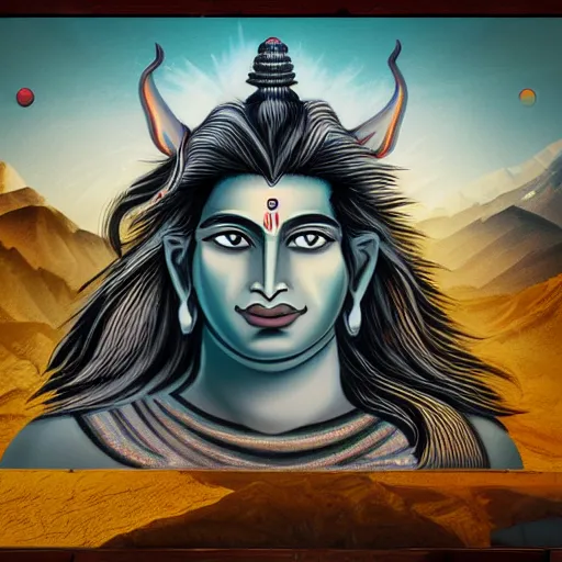 Prompt: Lord Shiva in Battlearmor in the Himalayas, High detail illustration 4k moody lighting