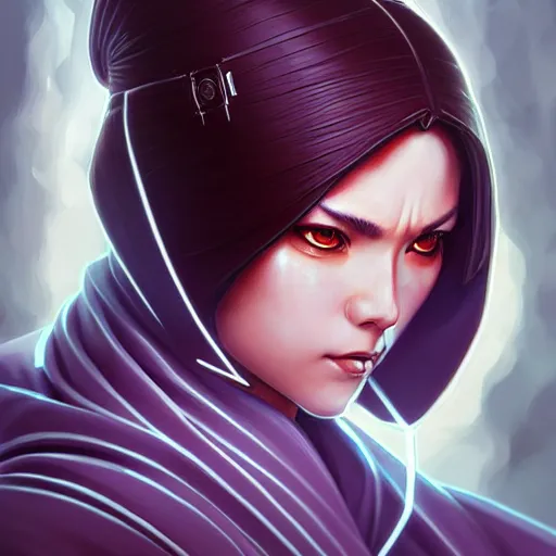 Image similar to one female jedi master, wearing the traditional jedi robe, beautiful and uniquely odd looking, detailed symmetrical close up portrait, intricate complexity, in the style of artgerm and ilya kuvshinov, magic the gathering, star wars art