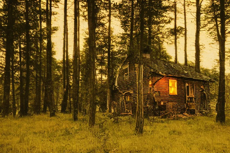 Image similar to dusk forest abandoned cottage in summer tilt shift, Cinematic, wildlife photography, 35mm, photo on iphone