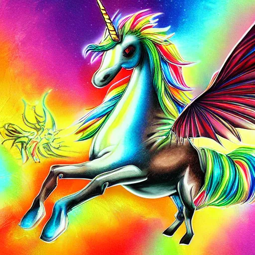 Prompt: unicorn dragon spitting rainbow fire, realistic