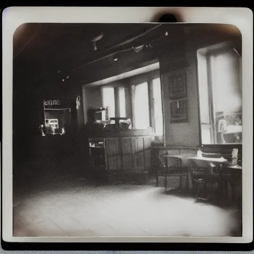 Image similar to a very beautiful old Polaroid picture of lovecraftian monster inside a coffee shop, award winning photography