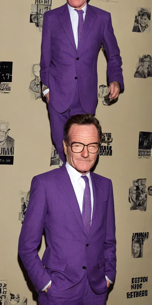 Image similar to bryan cranston in a purple suit at a party