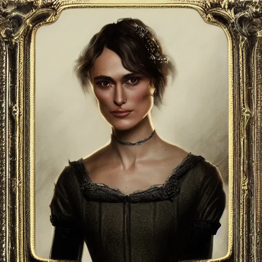 Image similar to Portrait of Keira Knightley in victorian london, elegant, highly detailed, artstation, smooth, sharp focus, octane render