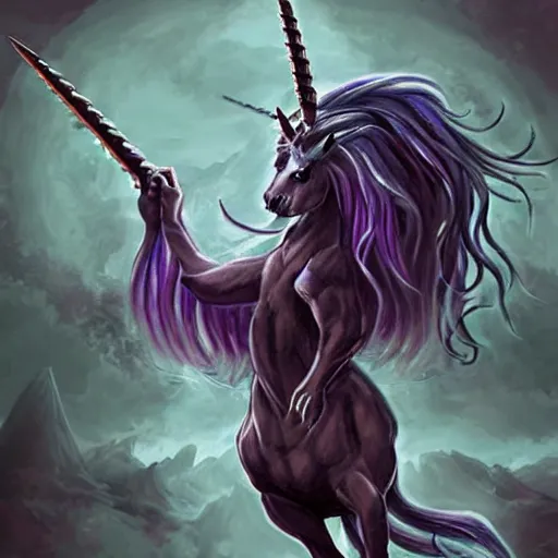 Image similar to an evil stabby unicorn, fantasy art