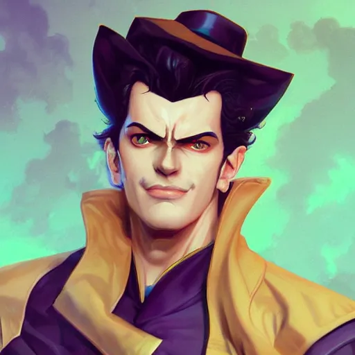 Prompt: portrait of jotaro kujo from stardust crusaders, matte painting by ross tran, artstation