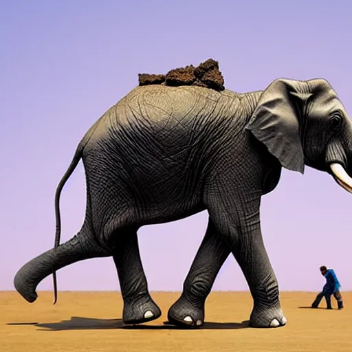 Image similar to an elephant falling apart and crumbling to dust to the air, photorealistic