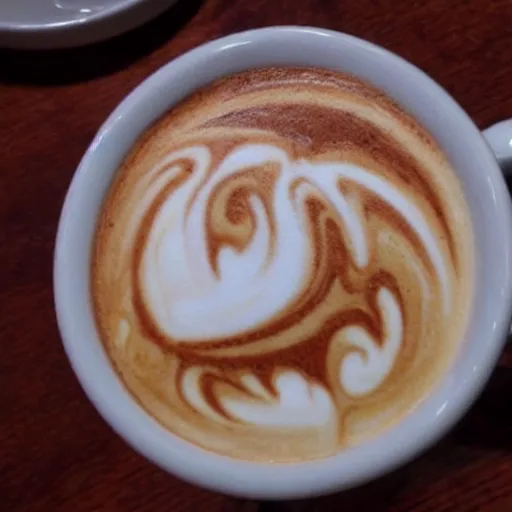 Image similar to photo, latte art of asian dragon, award winning, highly detailed