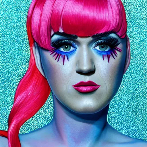 Prompt: oil painting katy perry lashes out at the media while wearing a pink - lemonade and sea blue skin - tight reflective dress, public freak - out, los angeles 2 0 1 5