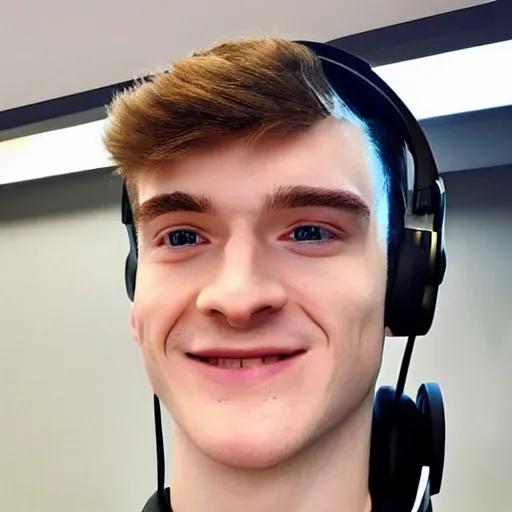 Prompt: “a realistic detailed photo of a guy who is an attractive humanoid who is half robot and half humanoid, who is a male android, twitch streamer Ninja Tyler Blevins, shiny skin, posing like a statue, blank stare, with gaming headphones on”