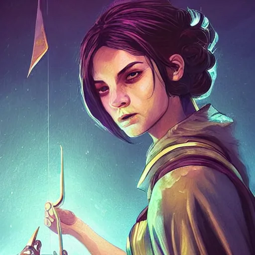 Prompt: a female mage wields the hanged man tarot card, dark fantasy background, Apex Legends character digital illustration portrait gorgeous lighting, wide angle action dynamic portrait, perspective shot, art by Sam Spratt