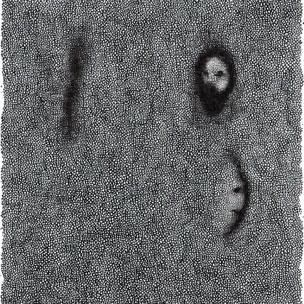 Image similar to face made out of planet, faceless people dark, dots, drip, stipple, pointillism, technical, abstract, minimal, style of francis bacon, asymmetry, pulled apart, cloak, hooded figure