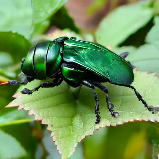 Image similar to shiny green rose chafer in gogos, basil style painted