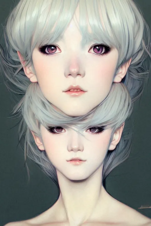 Image similar to portrait Anime girl, cute-fine-face, white-hair pretty face, realistic shaded Perfect face, fine details. Anime. realistic shaded lighting by (((Ilya Kuvshinov))) and Gustav Klimt