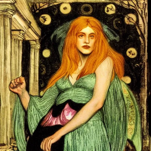 Image similar to witch circe of the odyssey, art by dante gabriel rossetti