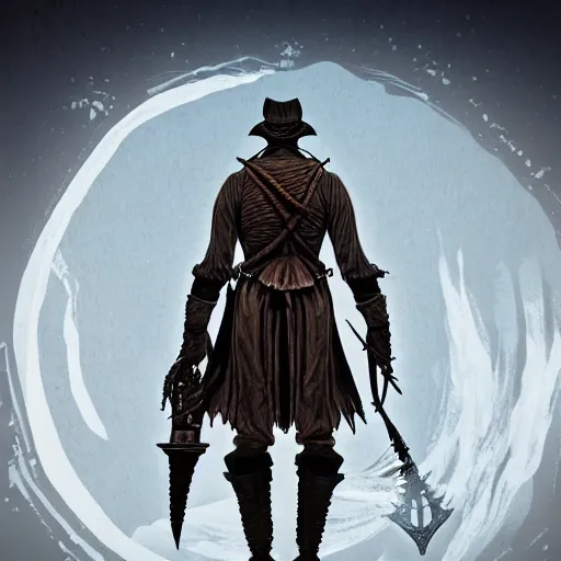 Image similar to an ultra detailed vector image of the hunter from bloodborne dressed as solaire of astora, concept art by alphonse mucha and greg rutkowski, scary shadows, blood moon eclipse, octane render, liminal space