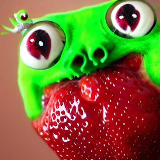 Image similar to strawberry creature with multiple eyes