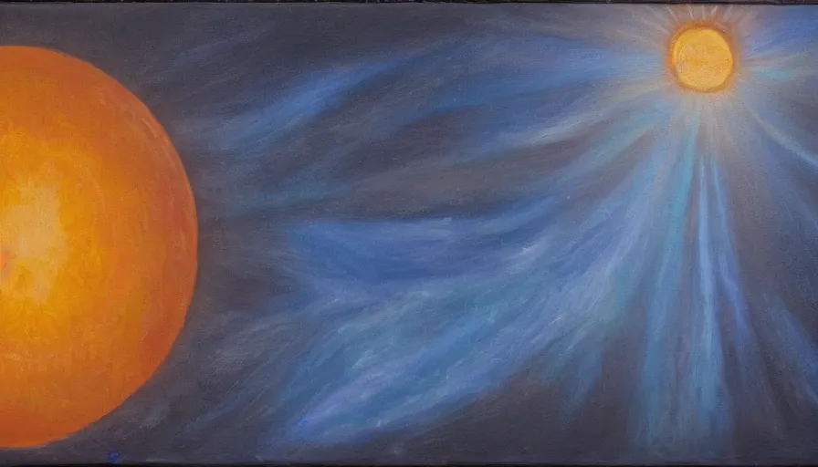 Image similar to the sun seen from earth with a hexagon in front, oil painting