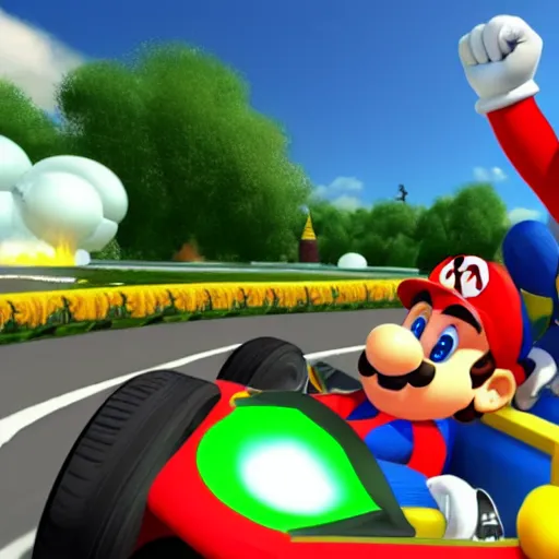 Prompt: screenshot of mario kart with eminem