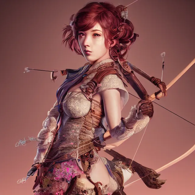 Image similar to the portrait of lawful neutral semi - colorful female archer socialite as absurdly beautiful, gorgeous, elegant, young gravure idol, an ultrafine hyperdetailed illustration by kim jung gi, irakli nadar, intricate linework, bright colors, octopath traveler, final fantasy, unreal engine 5 highly rendered, global illumination, radiant light, detailed and intricate environment