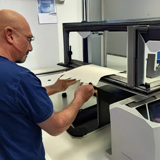 Image similar to photo of a man being printed by a 3d printer