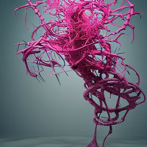 Prompt: 🥀Screaming Pink Vines by Takashi Murakami, Jean-Michel Basquiat, H.R. Giger, David Choe and Zdzisław Beksiński, incredibly intricately detailed 3d render, octane render