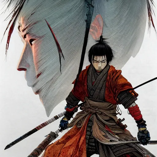 Image similar to prompt : sekiro soft light painted by james jean and katsuhiro otomo and erik jones, inspired by akira anime, smooth face feature, intricate oil painting, high detail illustration, sharp high detail, manga and anime 1 9 9 9