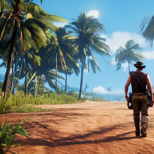 Prompt: tropical island, red dead redemption 2