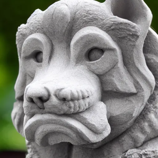 Image similar to corgi gargoyle made of stone, uncropped, photography