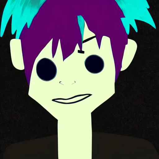 Image similar to 2 d gorillaz playing a keyboard, messy blue hair, portrait, gorillaz style, jamie hewlett, digital art