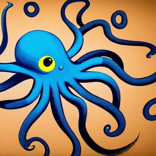 Image similar to octopus symmetric logo painting by tim biskup and afshar petros, matte background, sharp contours, minimal, trending on artstation