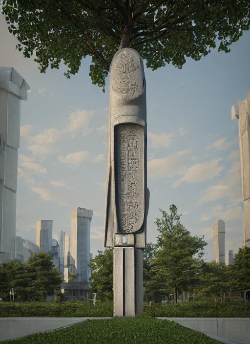 Image similar to highly detailed realistic architecture 3 d render of a stele in the style of vladimir shukhov standing in a city park, archdaily, made in unreal engine 4 octane render