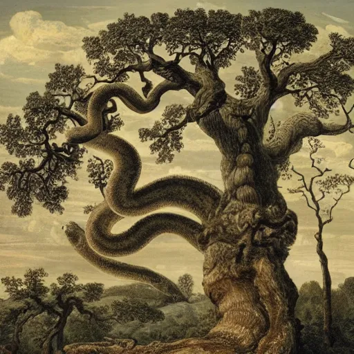 Image similar to a giant snake with an oak tree for a head